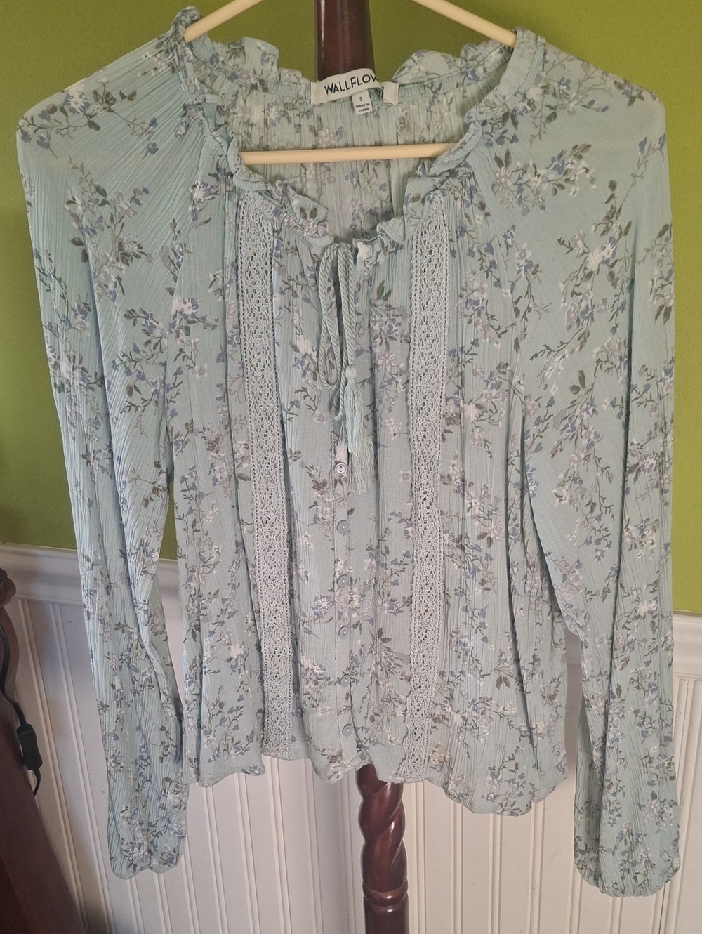 Wallflower Blue Floral Tie-Front Lace Blouse